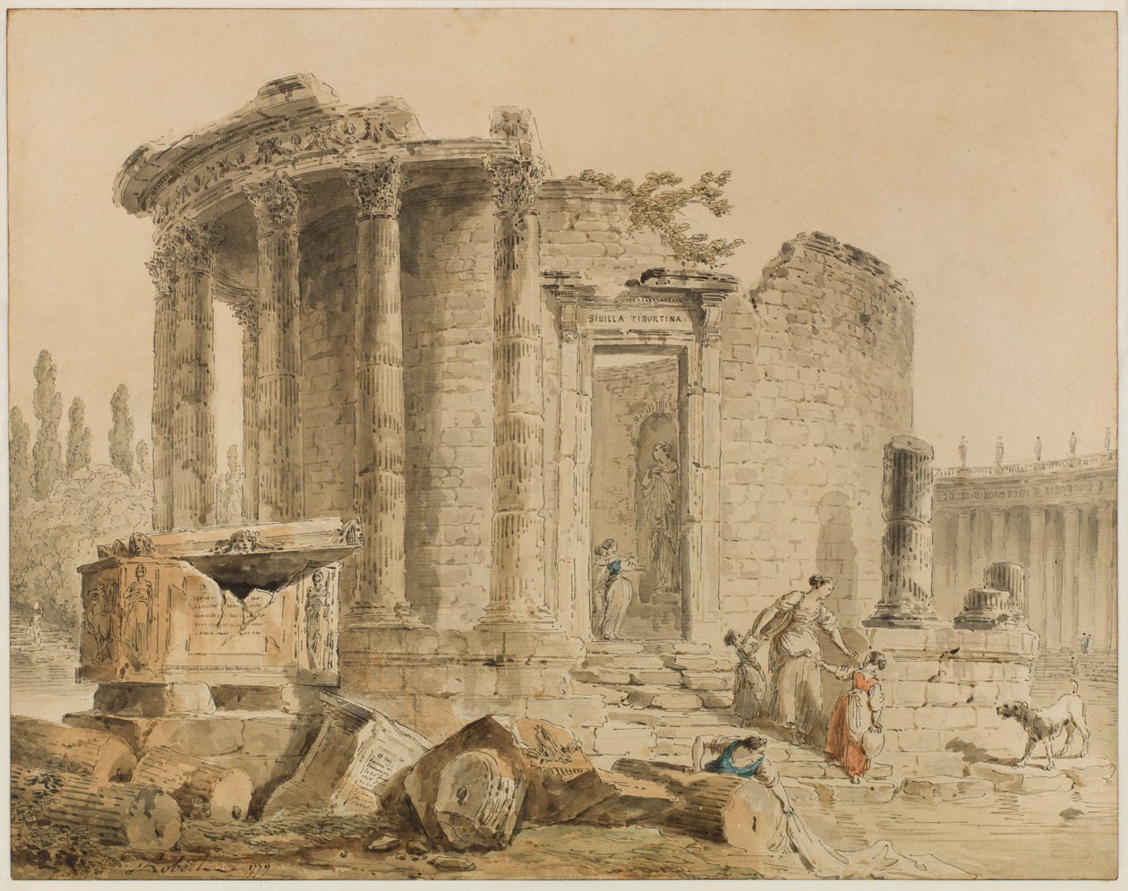 The Temple of the Tiburtine Sibyl: Souvenir of the Temple of the Sibyl in Tivoli by Hubert Robert