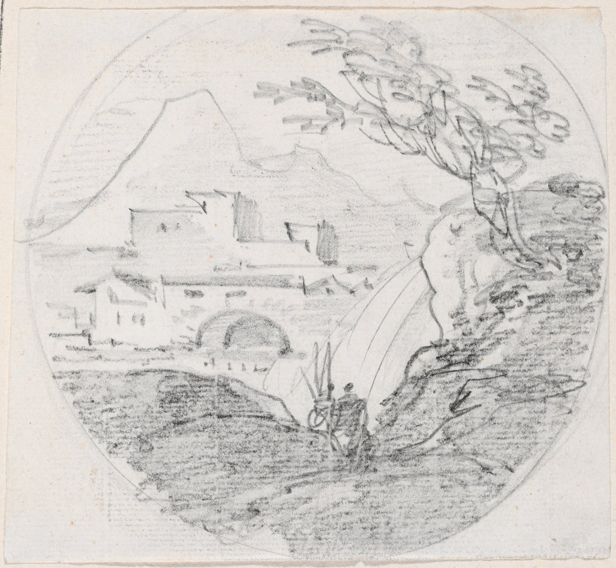 View from a Ridge to a Village and Distant Mountain by Hubert Robert