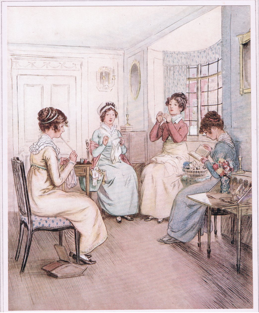Miss Fanny is Reading Aloud from the Library Book while Others Sew or Knit by Hugh Thomson