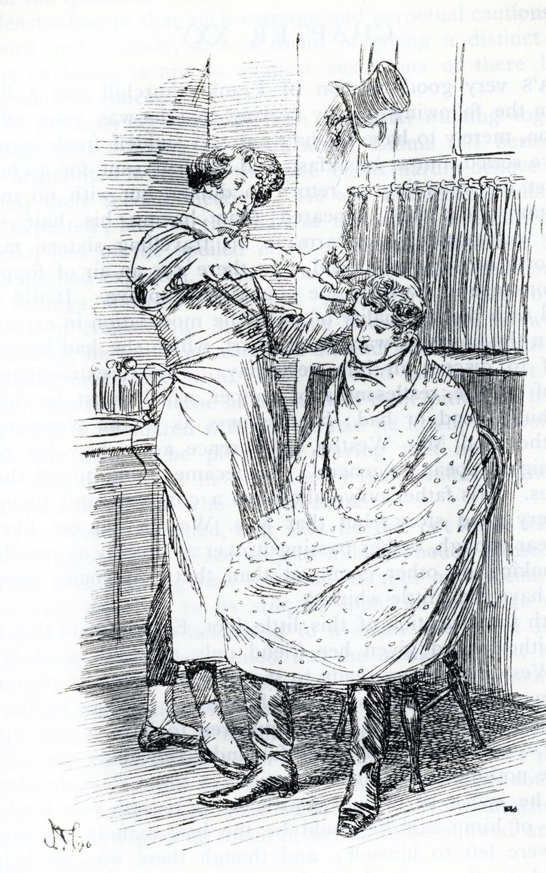Franz Churchill having his hair cut by Hugh Thomson