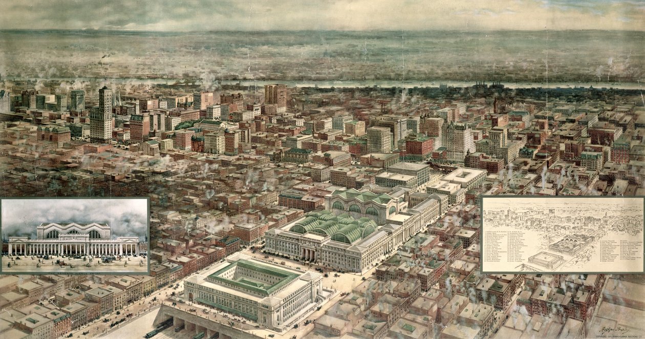 Pennsylvania Station, 7th Avenue and 32nd Street, New York City, engraved by Ketterlinus, 1910 by Hughson Frederick Hawley