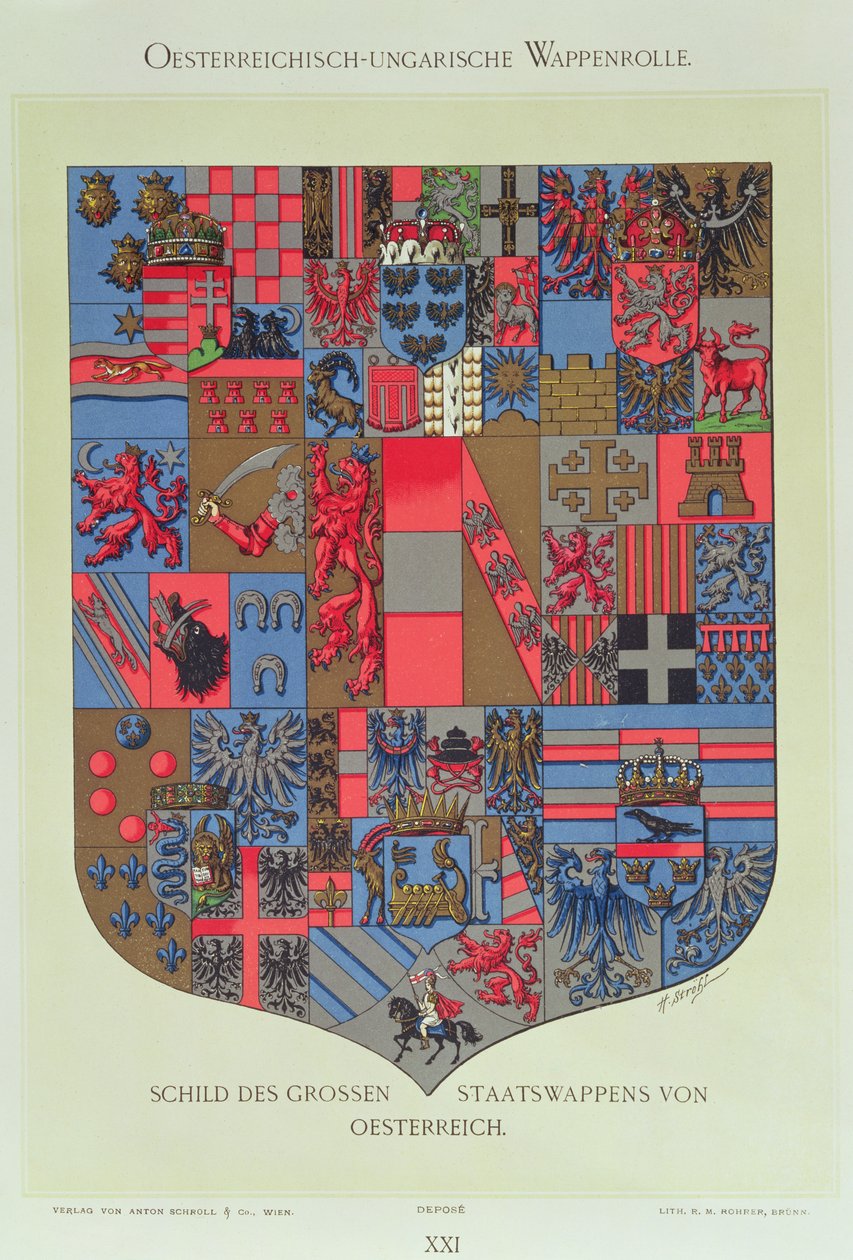 Coat of Arms of the Austro-Hungarian Empire, Showing the Armorial Bearings of the Imperial Austrian Court, Engraved by R. M. Rohrer by Hugo Gerard Strohl