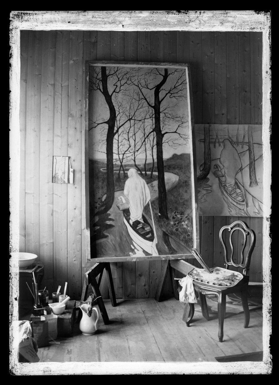 In the Studio, On Trestles the Fresco The Stream of Life by Hugo Simberg