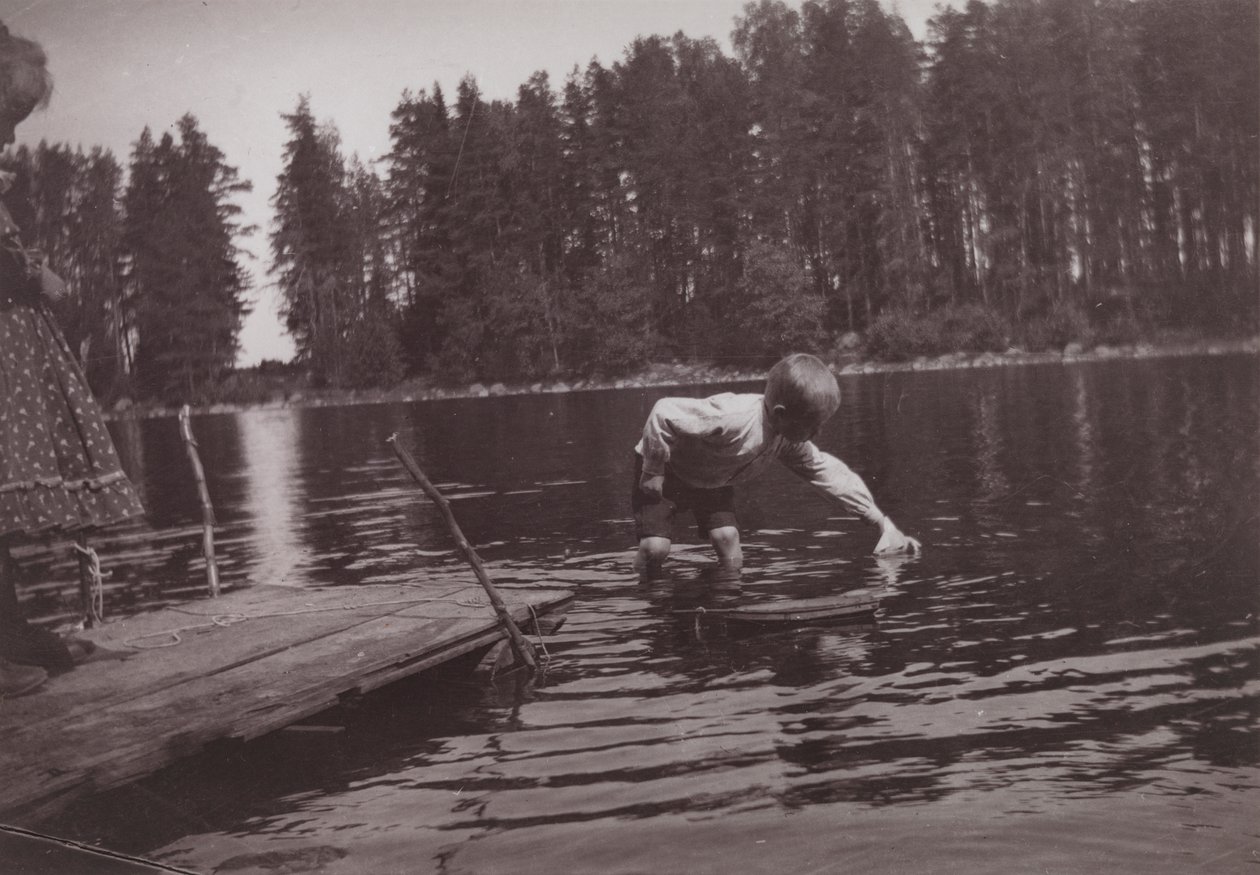 Children Floating a Toy Ship at Niemenlautta by Hugo Simberg