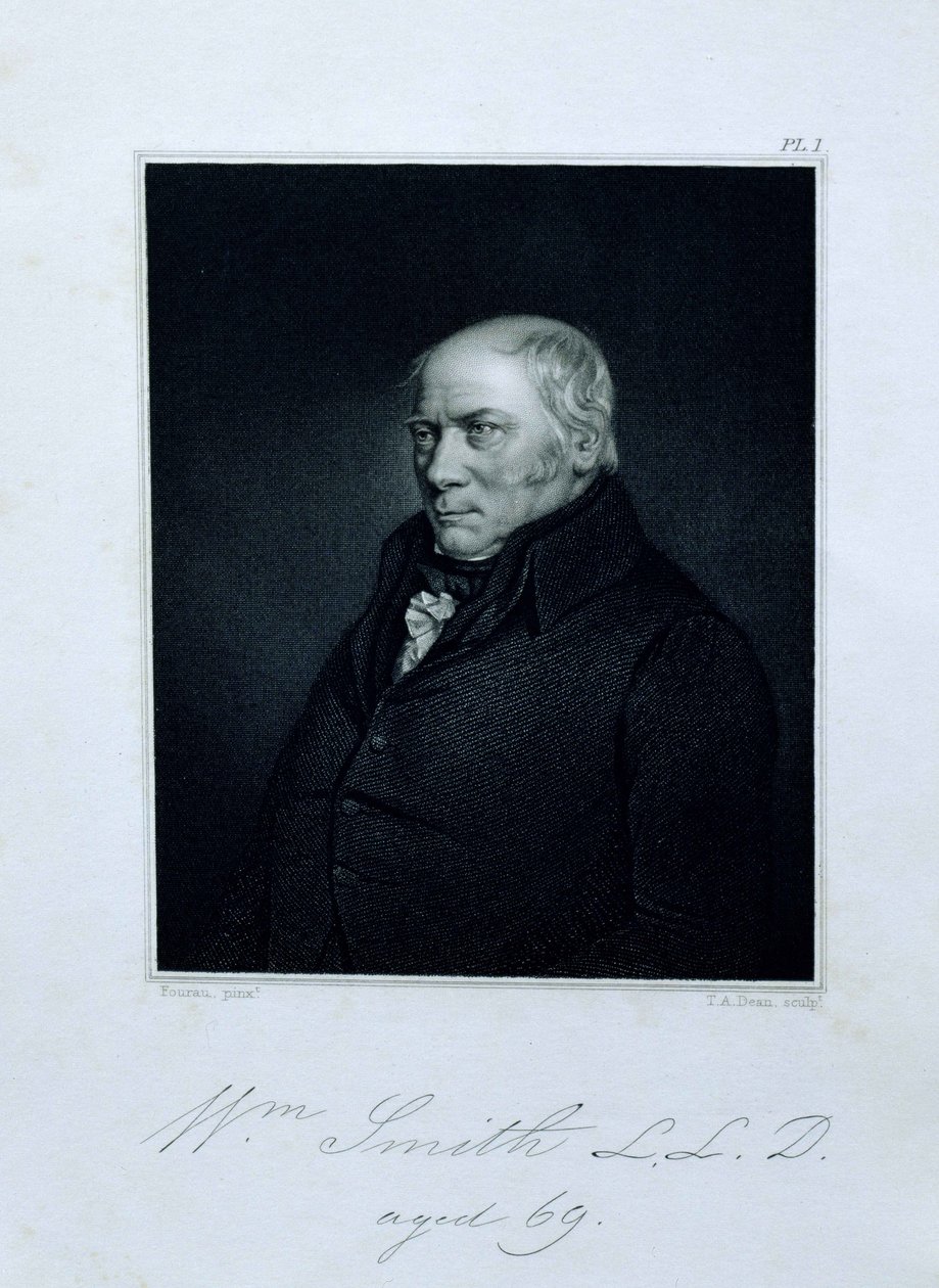 Portrait of William Smith aged 69, frontispiece from Memoirs of William Smith by his nephew and pupil John Phillips, engraved by T.A. Dean by Hugues Fourac