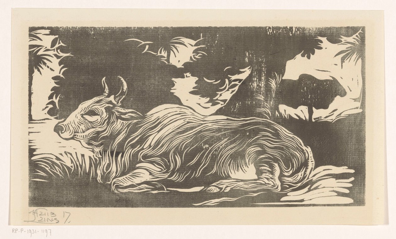 Lying Zebu by Huib Luns (signed by artist)