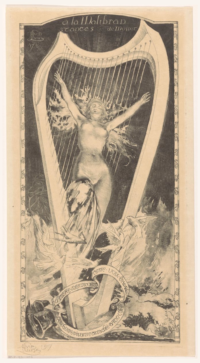 Maria Malibran before harp by Huib Luns (signed by artist)