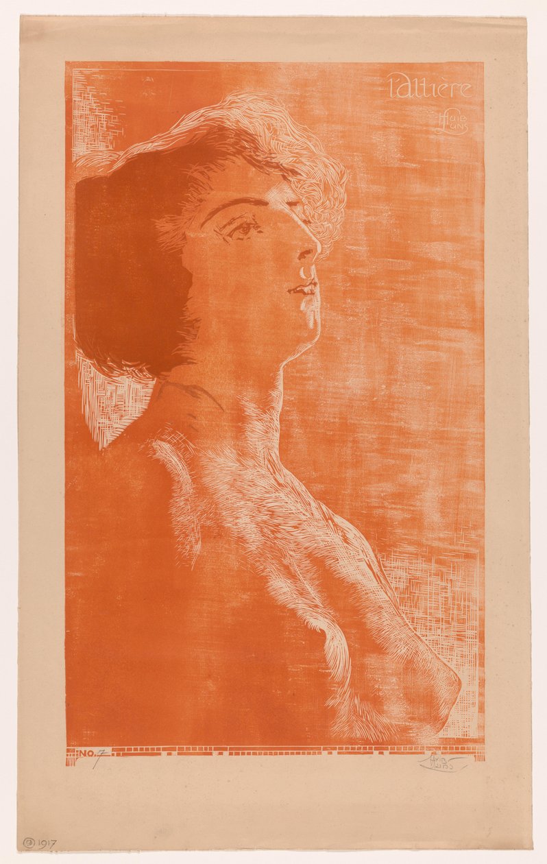 Portrait of a Woman with Bare Upper Body by Huib Luns (signed by artist)