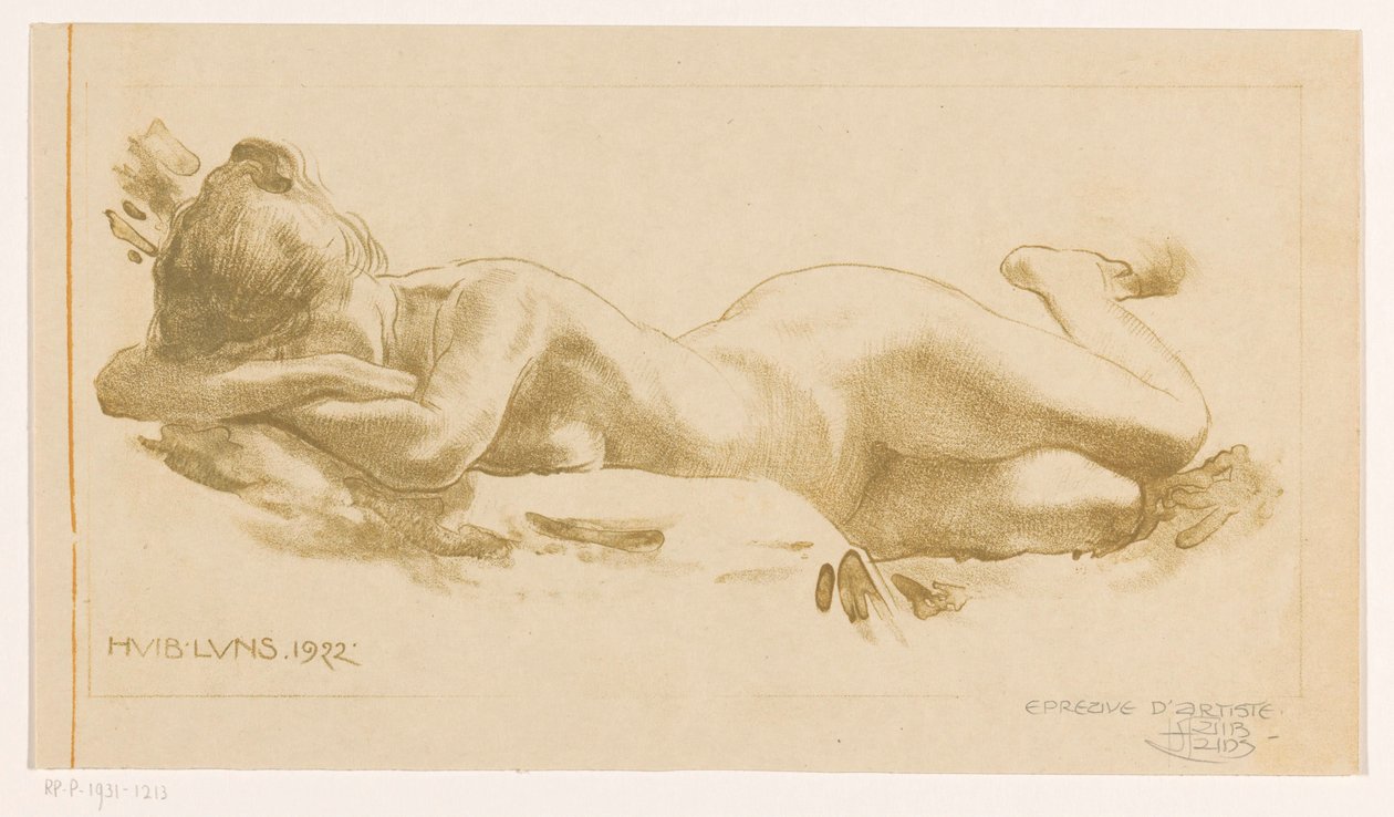 Reclining nude woman by Huib Luns (signed by artist)