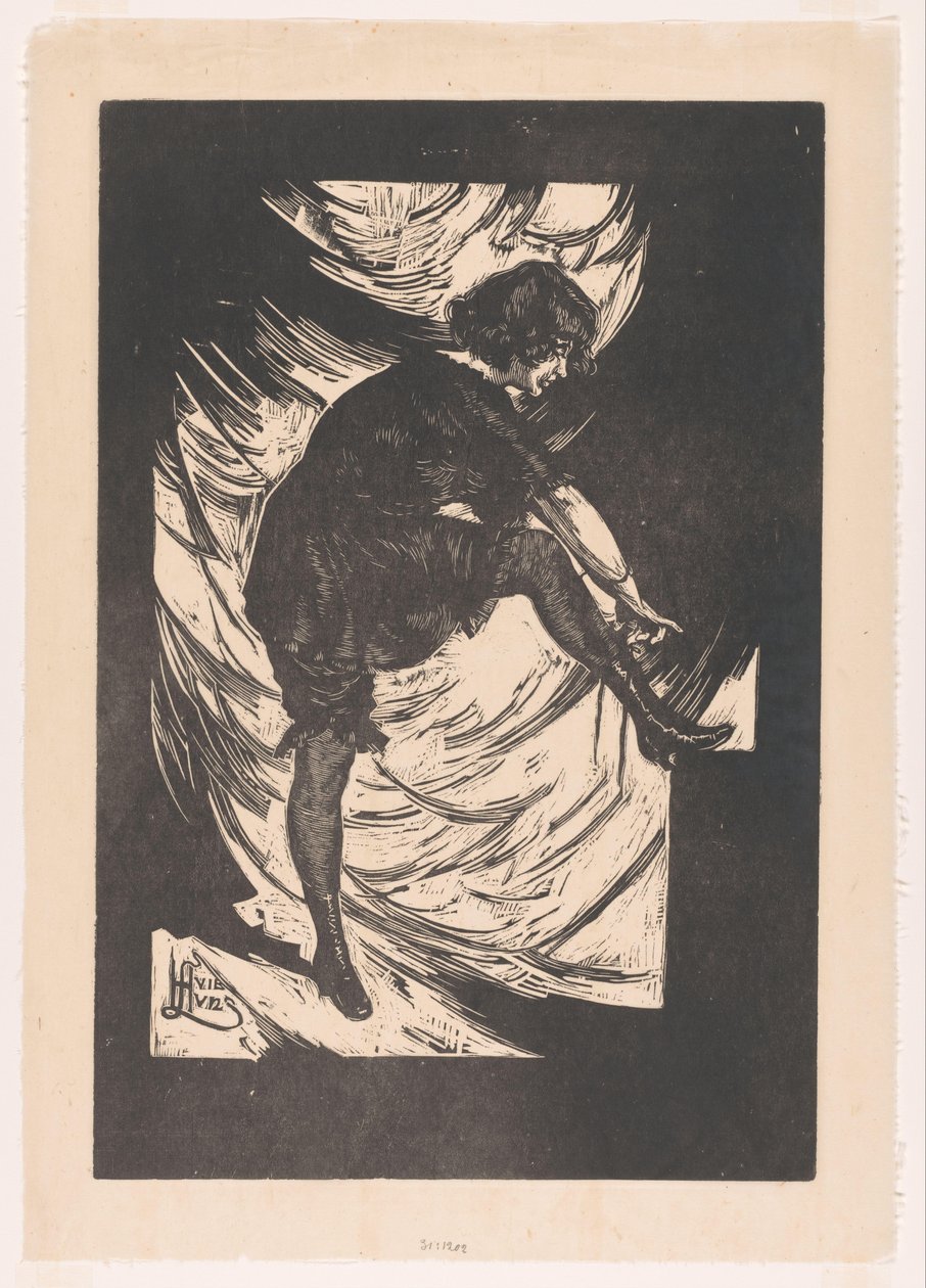 Young Woman Tying Her Bootlaces by Huib Luns