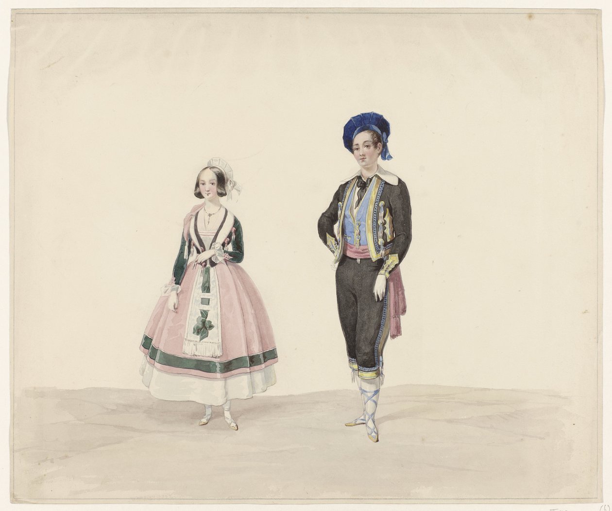 Man and Woman in Historical Costume, 1841 by Huib van Hove Bz