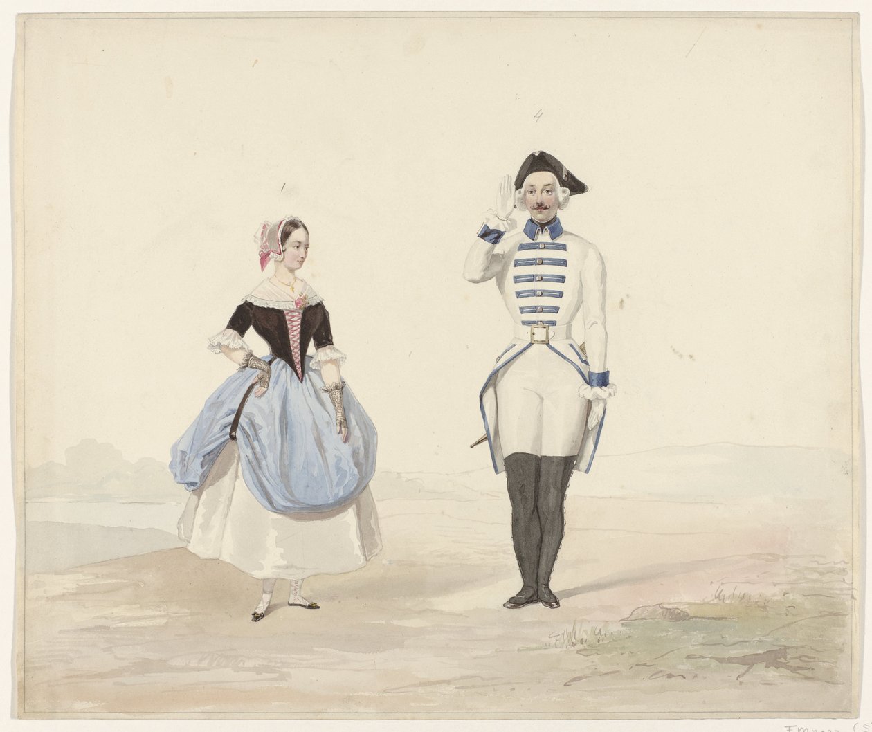 Man and Woman in Historical Costume, 1841 by Huib van Hove Bz