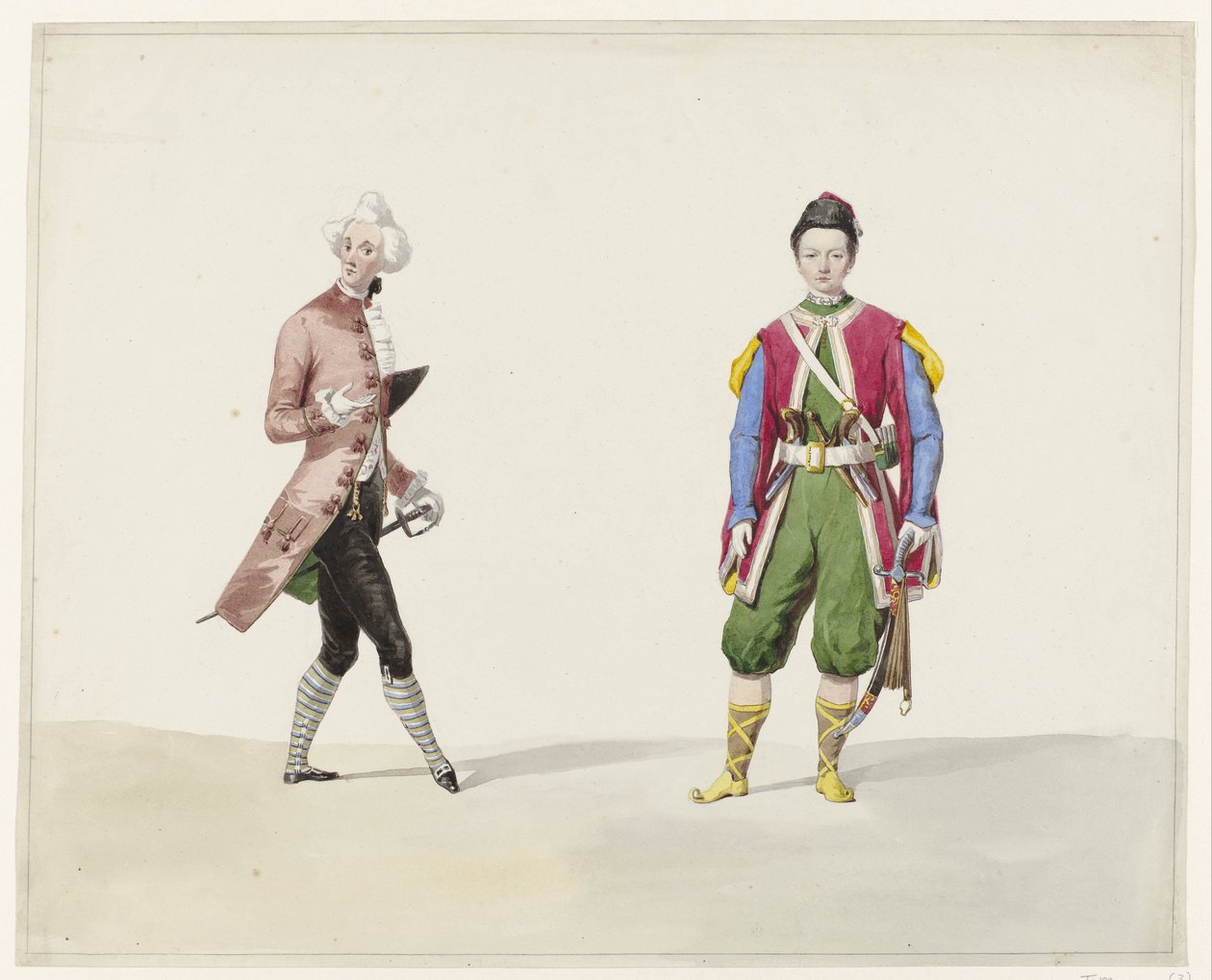 Two Men in Historical Costume, 1841 (Six Watercolors of Historical Costumes for the Costumed Ball in 1841) by Huib van Hove Bz