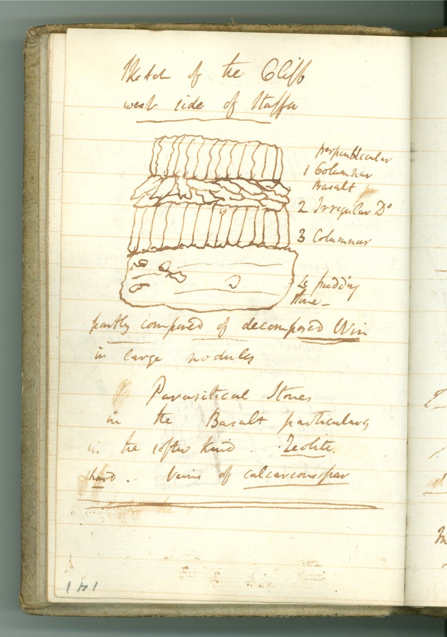 Sketch of the Cliff west side of Staffa, page from Sir Humphry Davy