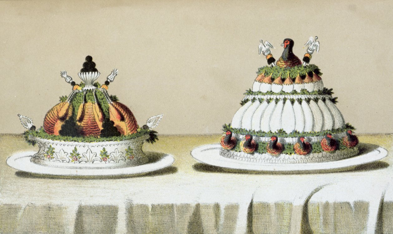 Design for the Presentation of Chicken Stuffed with Foie Gras and Pheasant Breasts Cooked in the Berthold Manner, Illustration from a Hungarian Cookery Book on French Cooking, c.1880 by Hungarian School