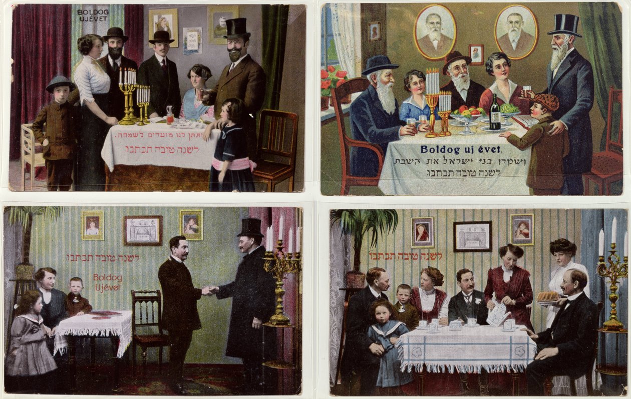 Postcards Depicting the Jewish Family at Rosh Hashanah by Hungarian School