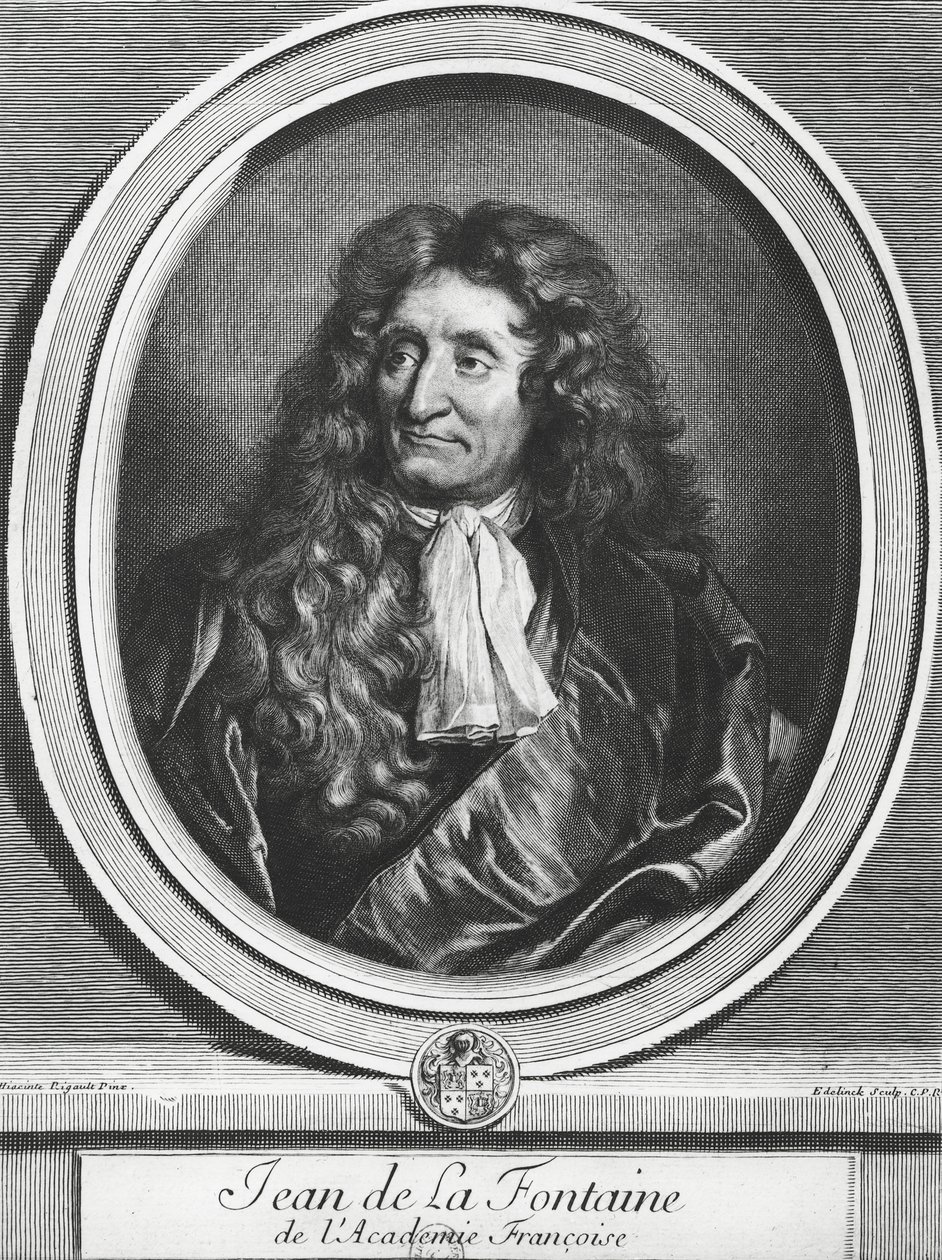 Jean de La Fontaine engraved by Gerard Edelinck by Hyacinthe Francois Rigaud