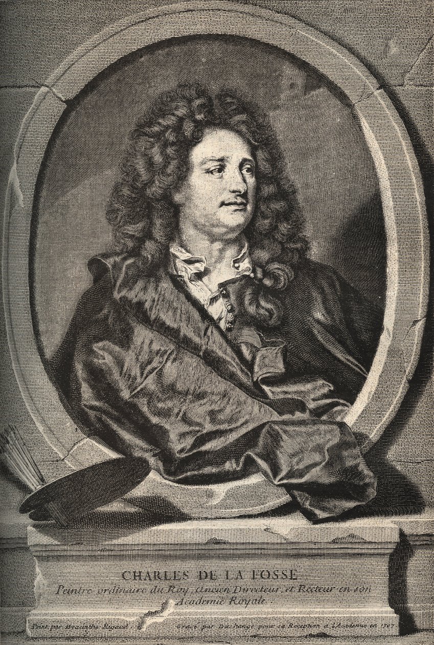 Portrait of Charles de La Fosse, French painter - engraving by Dumchange by H. Rigaud by Hyacinthe (after) Rigaud