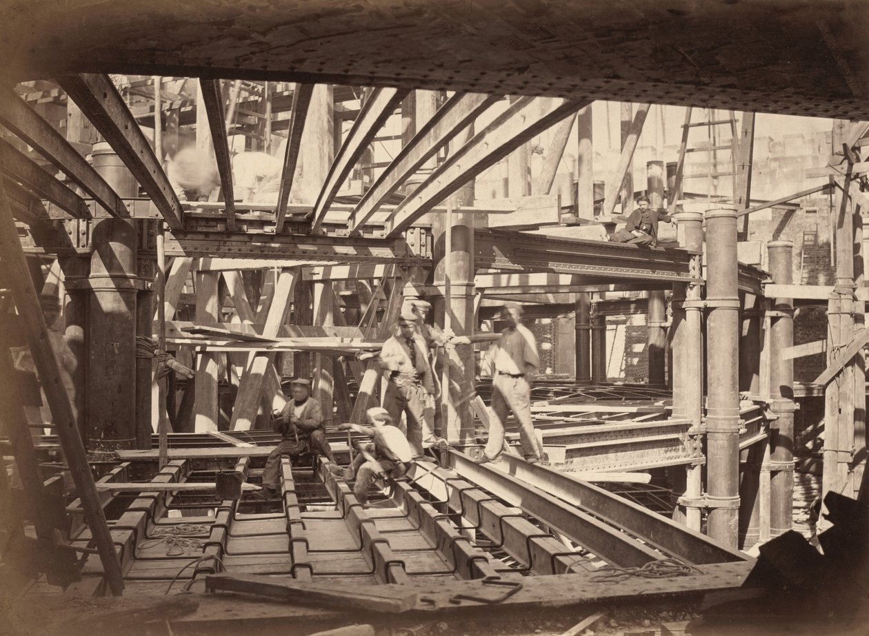Workers on Girders of Auditorium, New Paris Opera by Hyacinthe César Delmaet and Louis Émile Durandelle