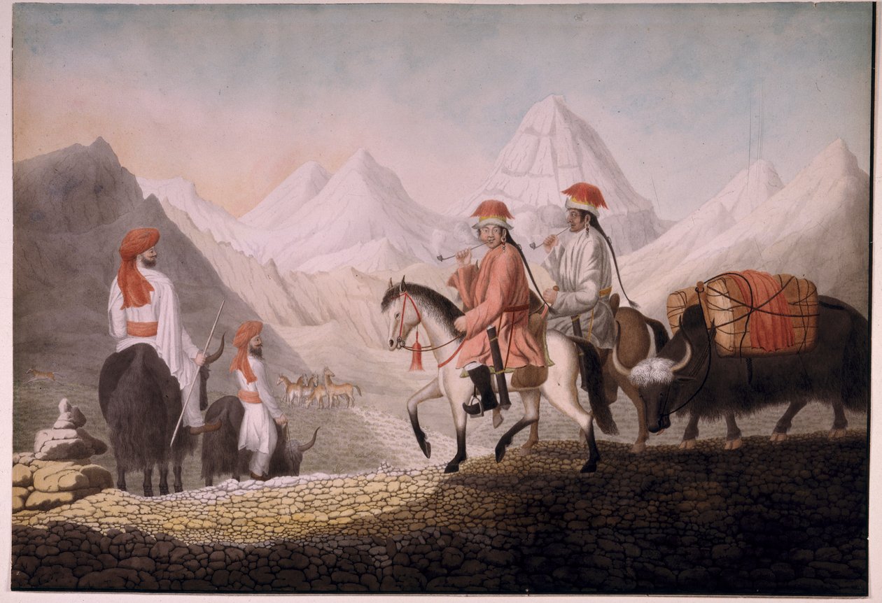 William Moorcroft and Hearsey on the road to Lake Mansarowar (Tibet) 1812 by Hyder Jung Hearsey