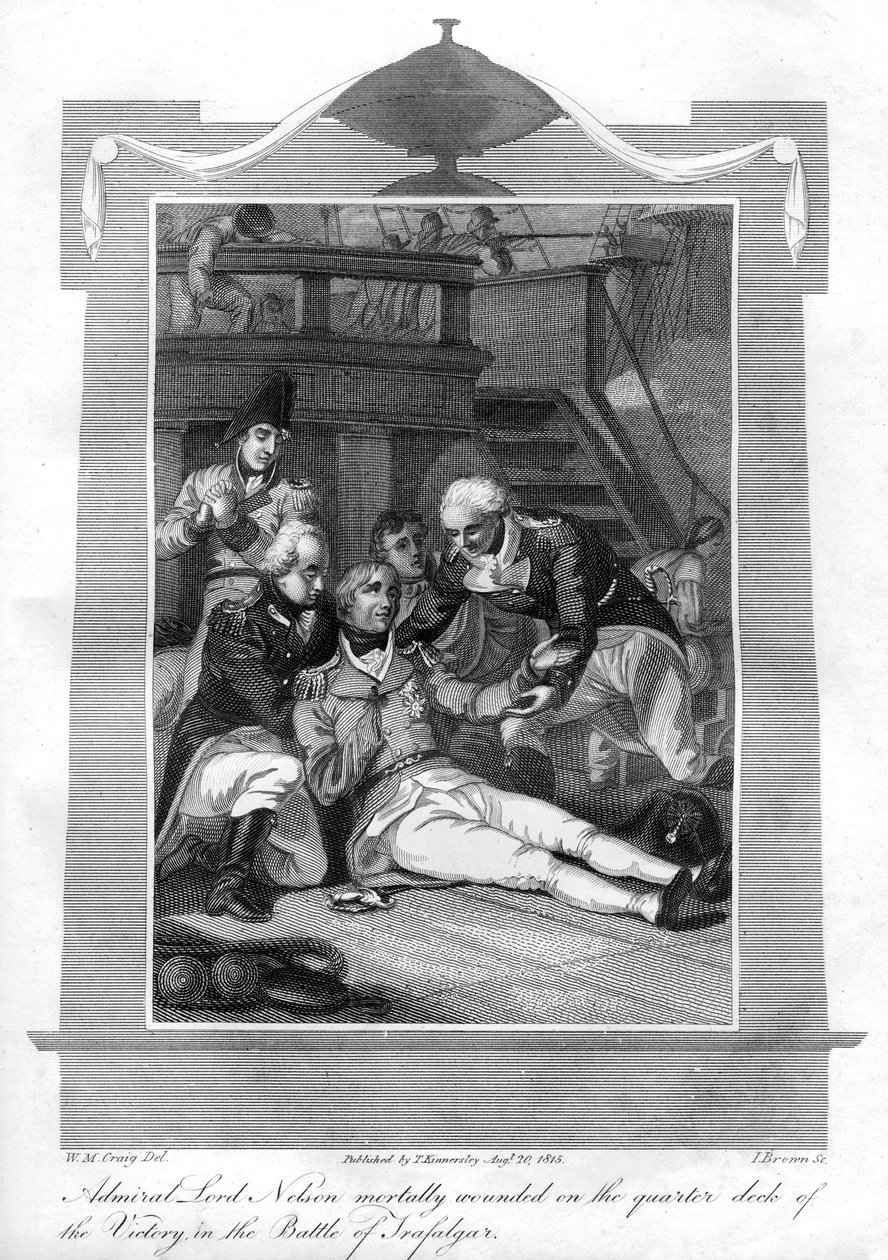 Admiral Nelson Lying Mortally Wounded on the Quarter Deck of HMS Victory by I. Brown