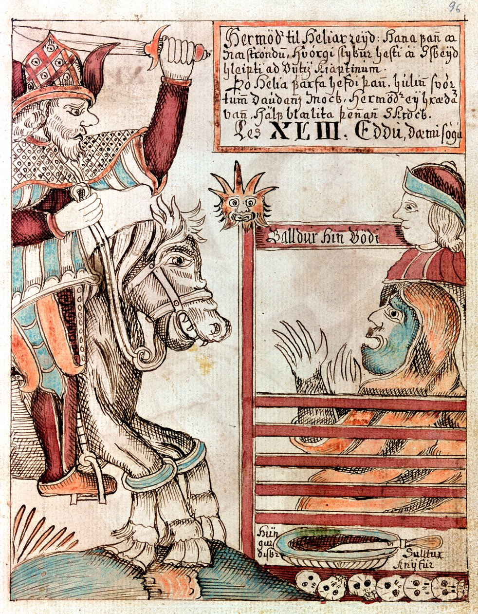 Hermod Astride Sleipnir at the Barred Gates of the Kingdom of Hel by Icelandic School