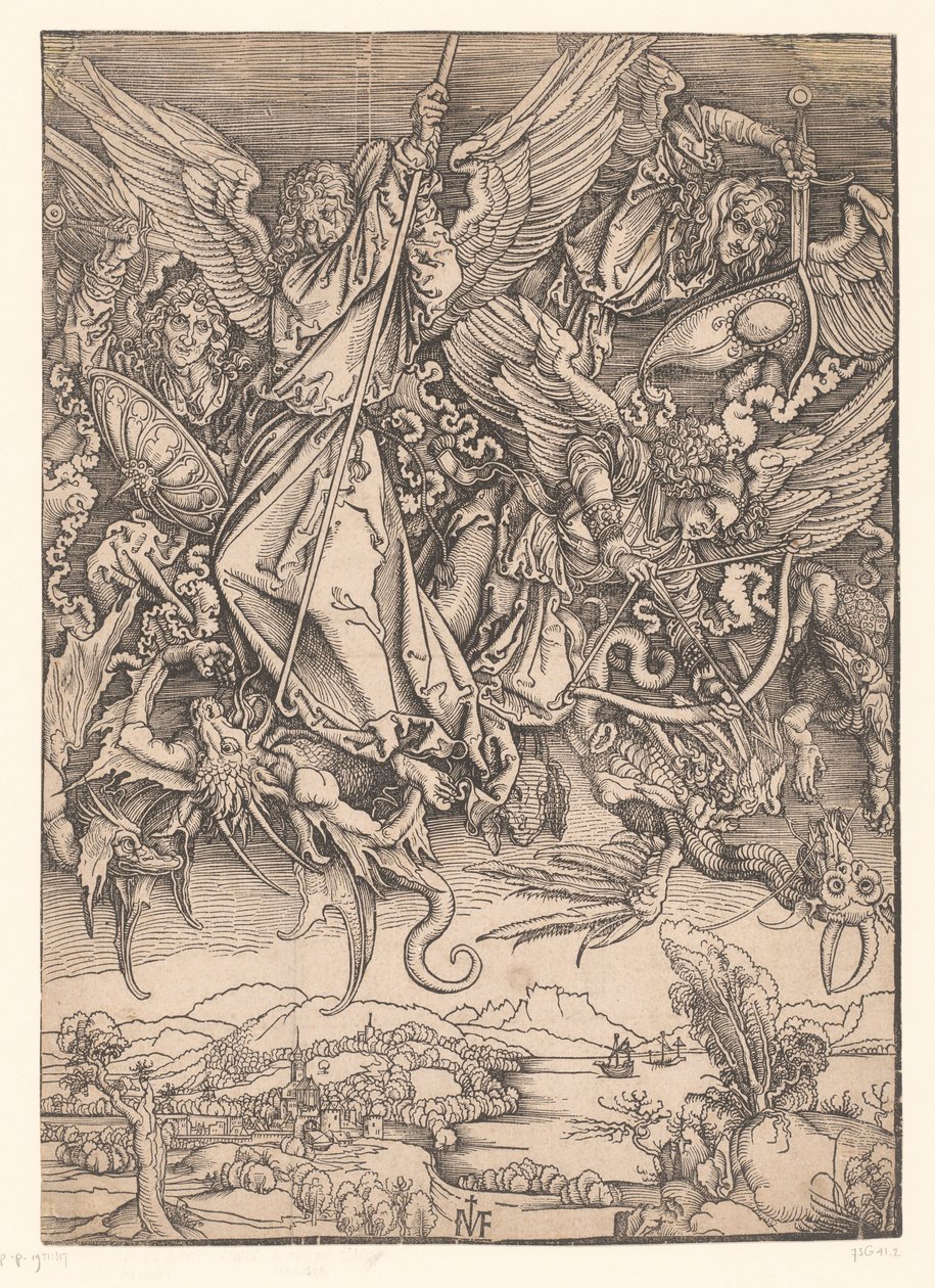 Archangels Fighting Dragons (Copies after Dürer