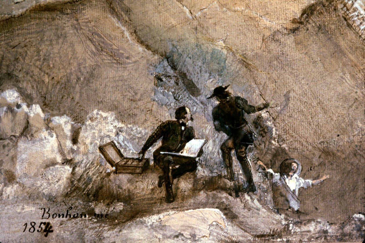 Ignace Francois Bonhomme painting outdoors by Ignace Francois Bonhomme