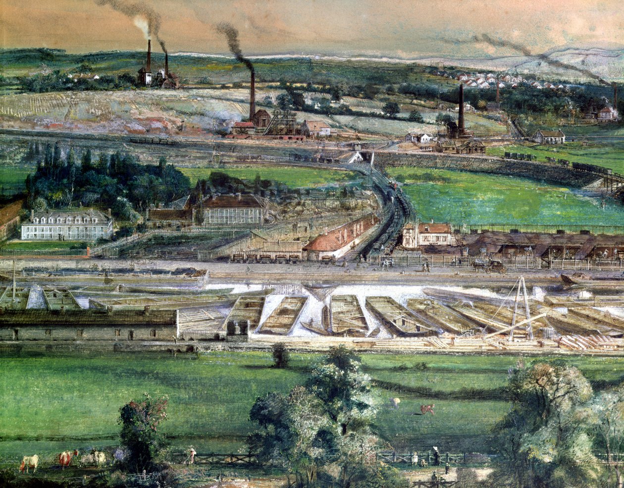 Industrial Landscape in the Blanzy Coal Field, Saone-et-Loire (detail) by Ignace Francois Bonhomme
