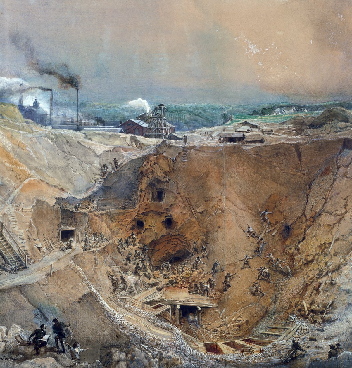 Opencast Mining at Vieille Montagne, Saône-et-Loire, c.1854 by Ignace Francois Bonhomme