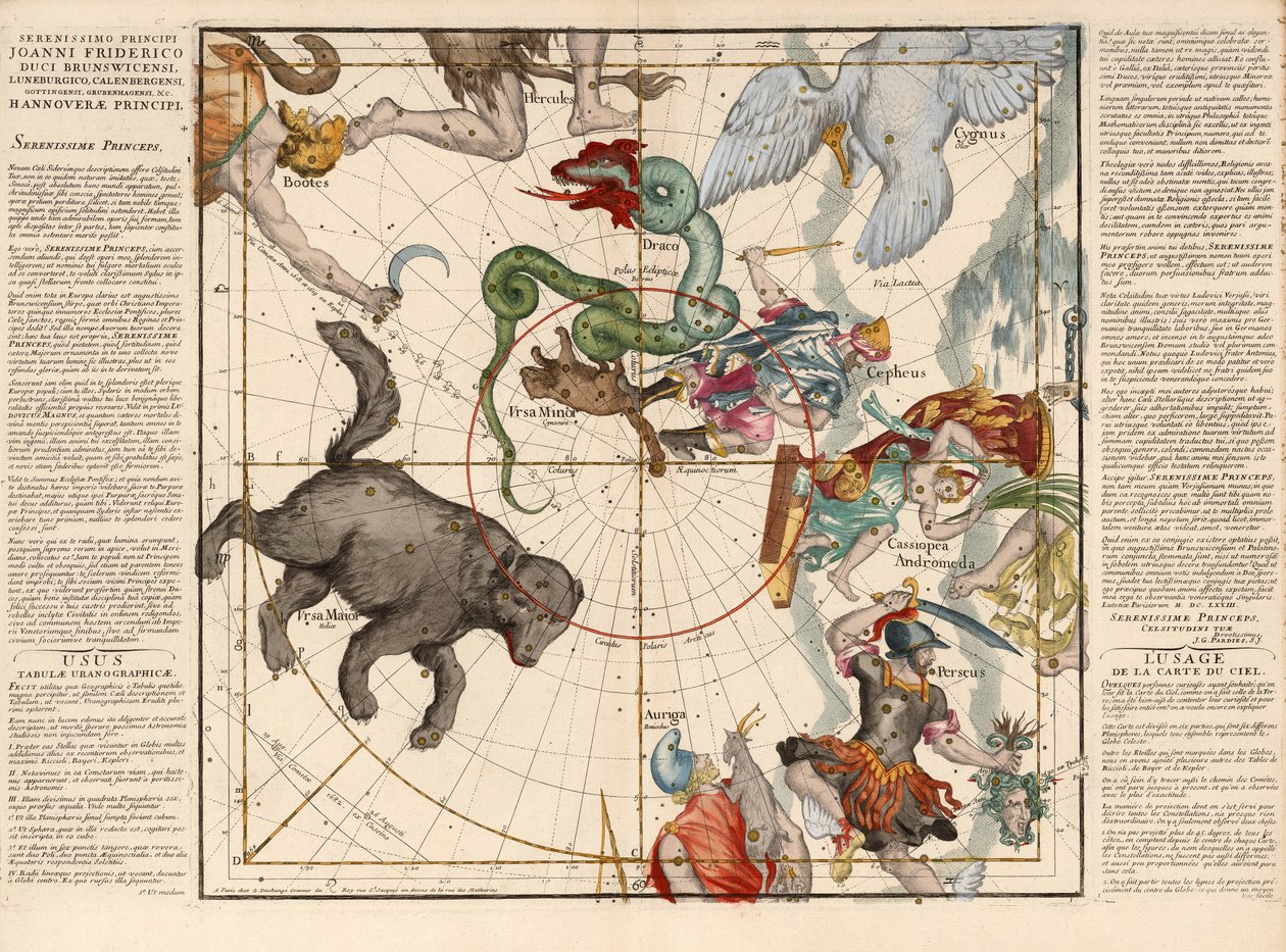 North Pole, Plate 1 from Globi coelestis in tabulas planas redacti descriptio by Ignace Gaston Pardies