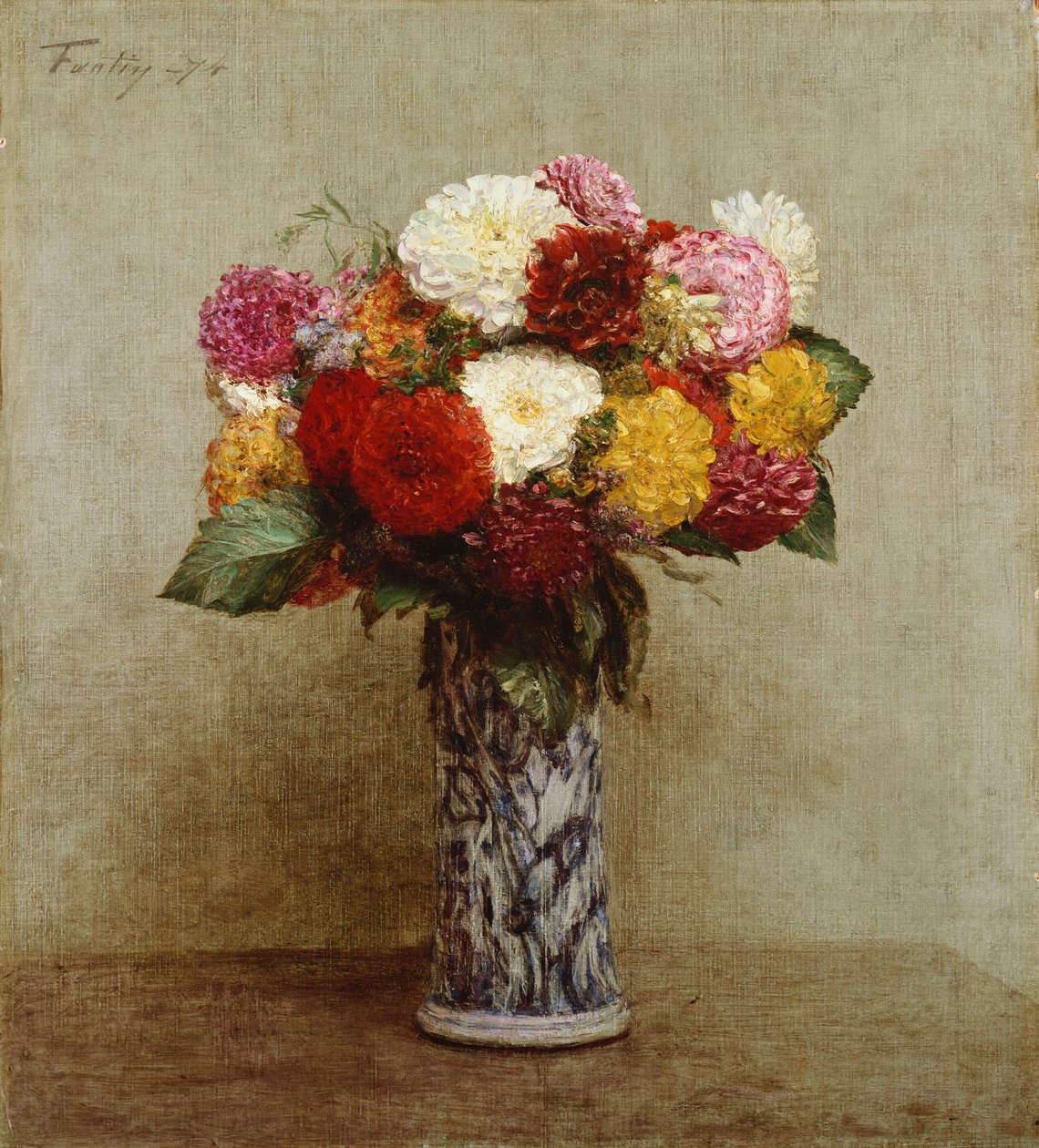 Dahlias in a Chinese Vase, 1874 by Ignace Henri Jean Fantin Latour