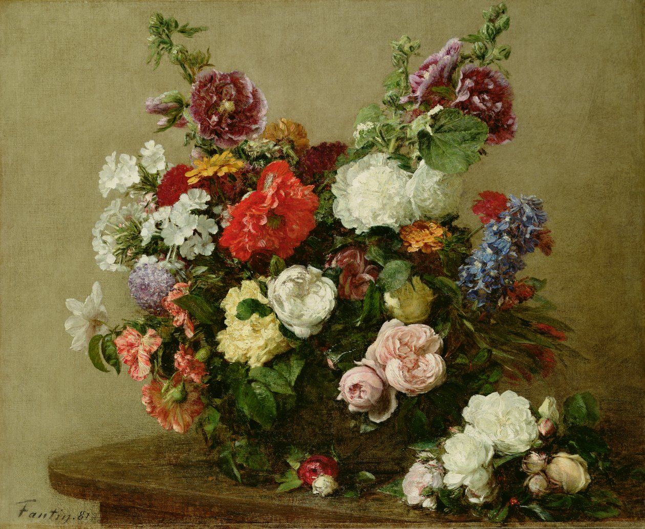 French Roses and Peonies by Ignace Henri Jean Fantin Latour