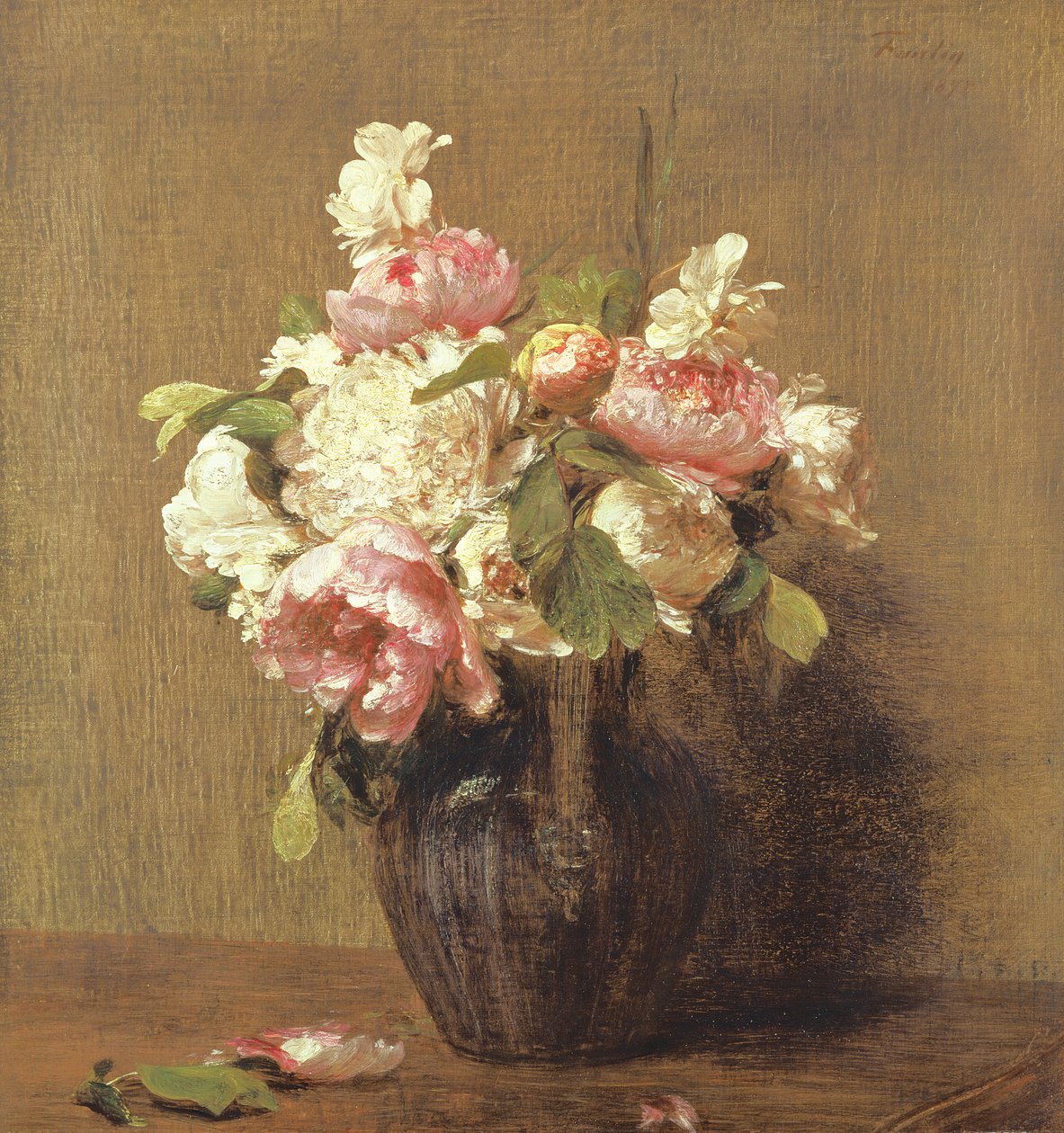 White and Pink Peonies, Narcissus by Ignace Henri Jean Fantin Latour