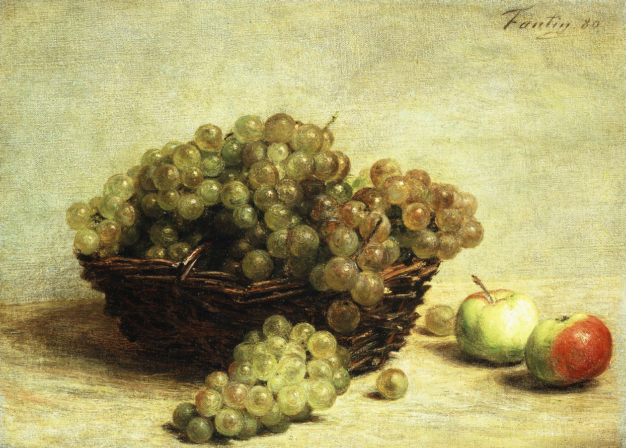 Still Life, Raisins and Apples in a Basket by Ignace Henri Jean Fantin Latour
