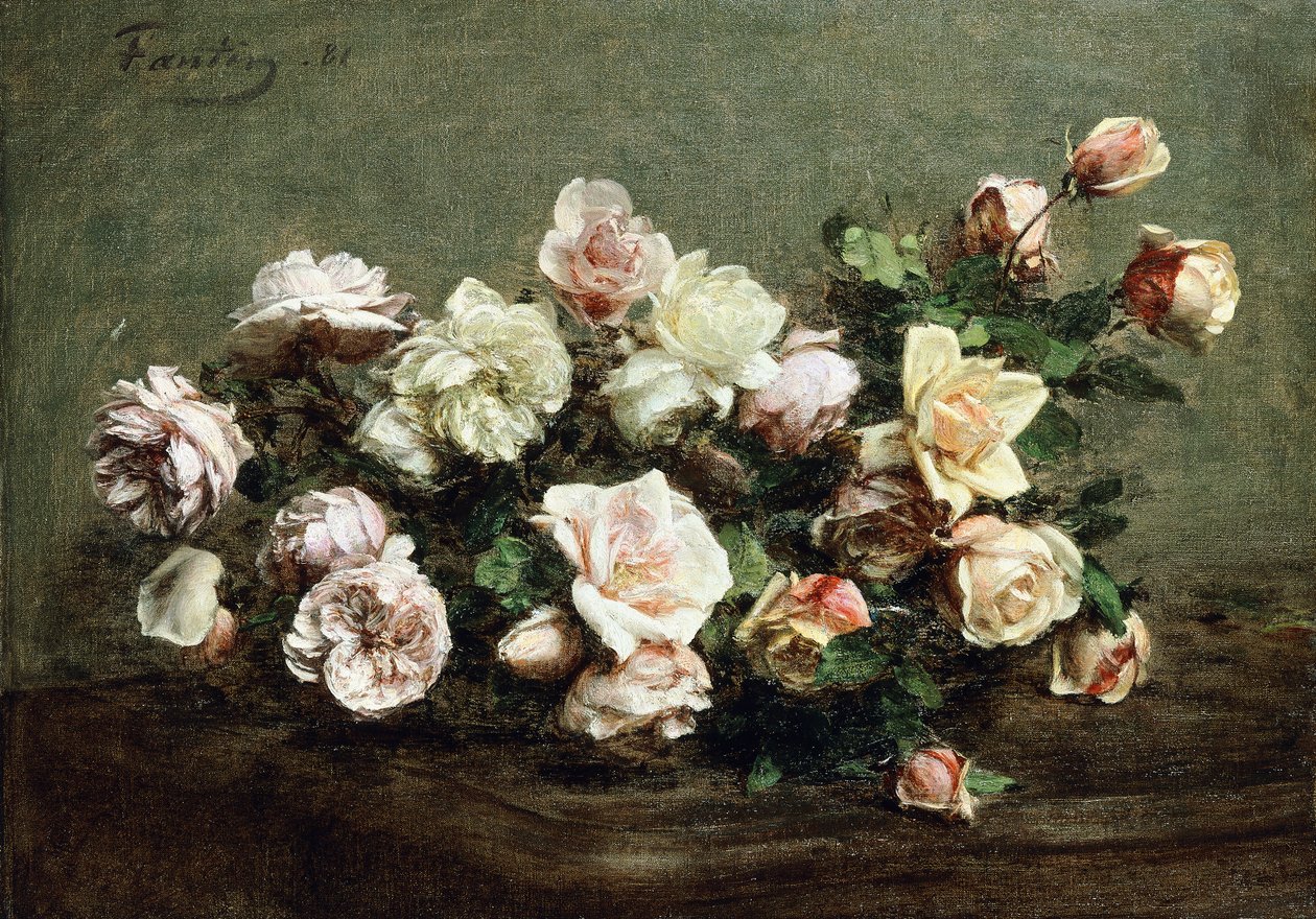 Vase of White Roses on a Table by Ignace Henri Jean Fantin Latour