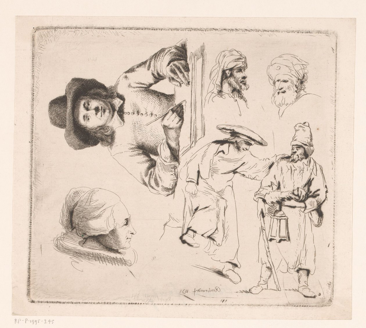 Composition with Writing Man, Head of a Woman, and Four Male Figures by Ignace Joseph de Claussin