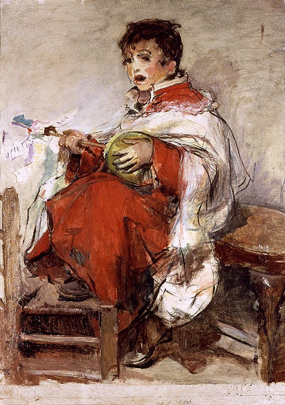 Altar Boy Playing the Zambomba by Ignacio Pinazo Camarlench