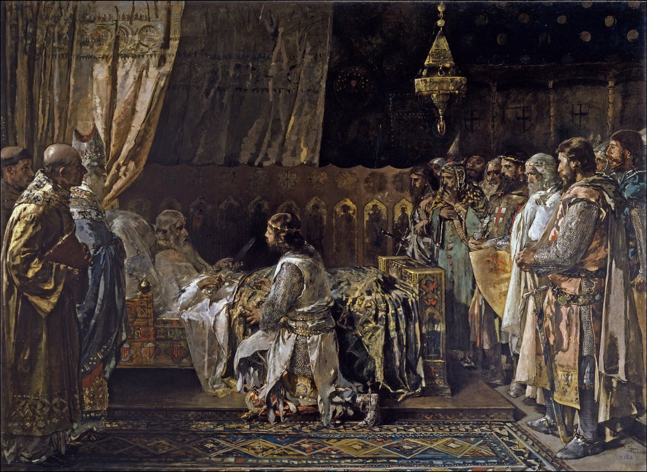 King James I the Conqueror Gives His Sword to His Son, Pedro, 1881 by Ignacio Pinazo Camarlench