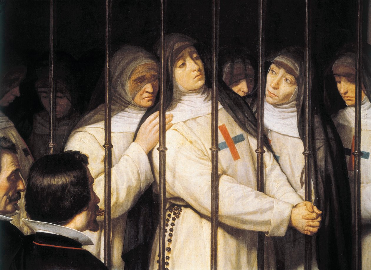 Portrait of Marcela de San Felix, nun, poet and actress, daughter of Lope de la Vega, at the funeral of her father, supported by the other sisters of the Order of Trinitaries (detail) by Ignacio Suarez Llanos