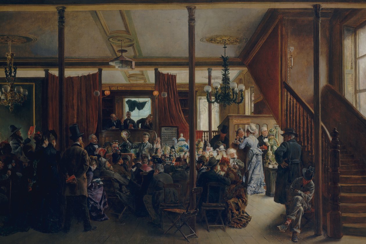 Auction Sale in Clinton Hall, New York, 1876 by Ignacio de León Escosura