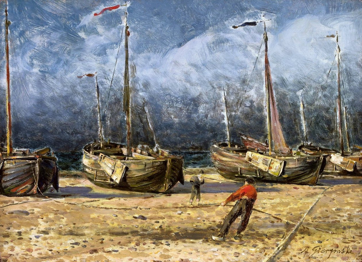 Fishing Boats at the Shore by Ignacy Aleksander Gierymski