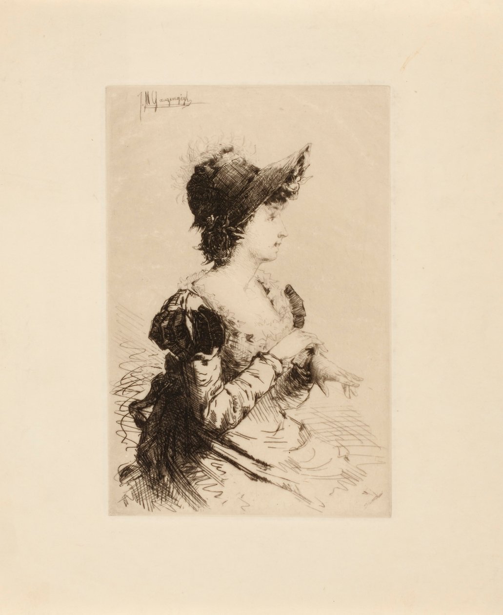 Untitled (woman putting on gloves) by Ignaz Marcel Gaugengigl
