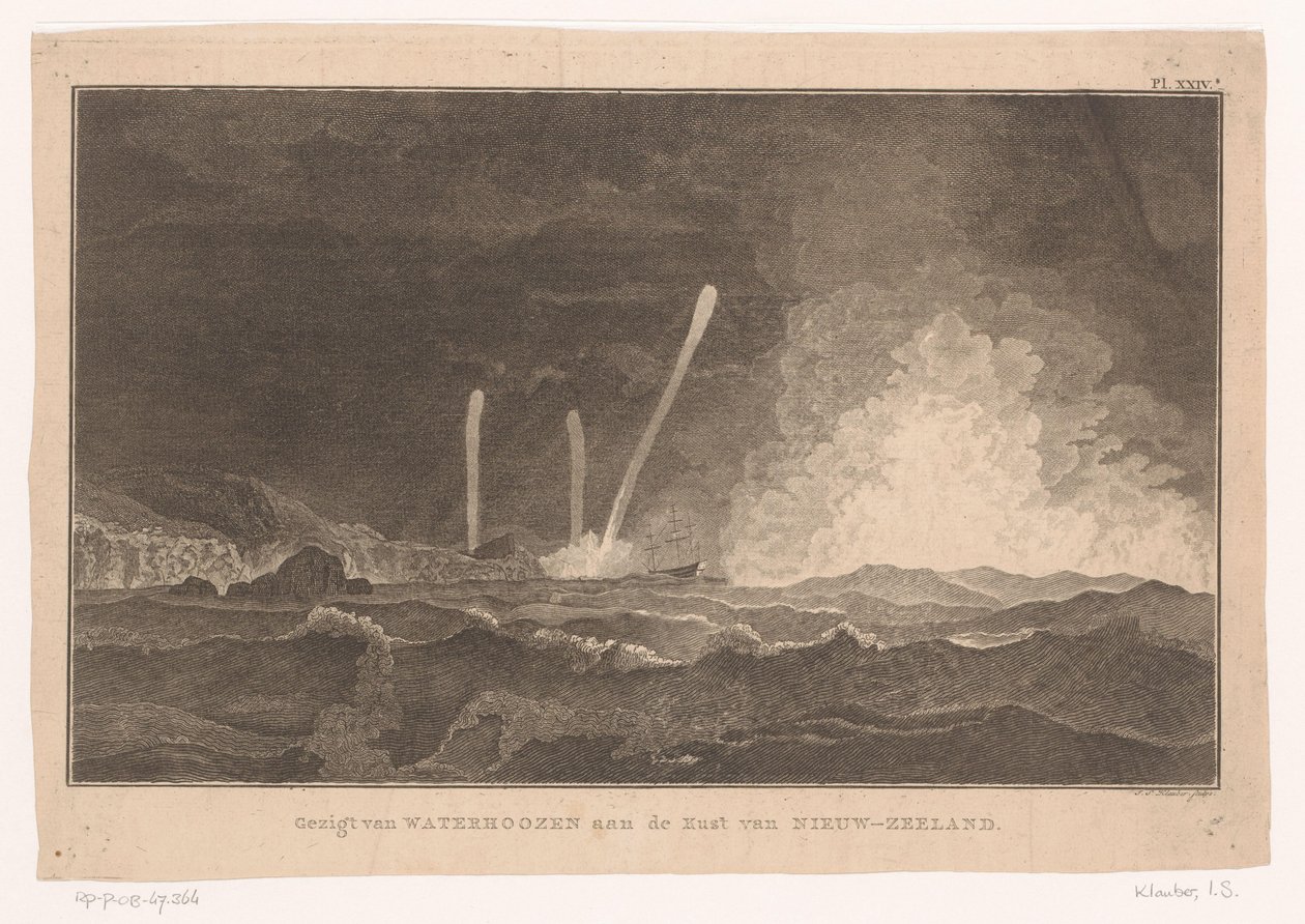 View of Waterspouts on the Coast of New Zealand by Ignaz Sebastian Klauber