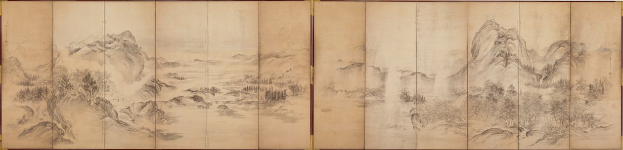 Mountain Views, reverse of a six-panel screen, Edo Period, 1856-58 by Ikeda Koson