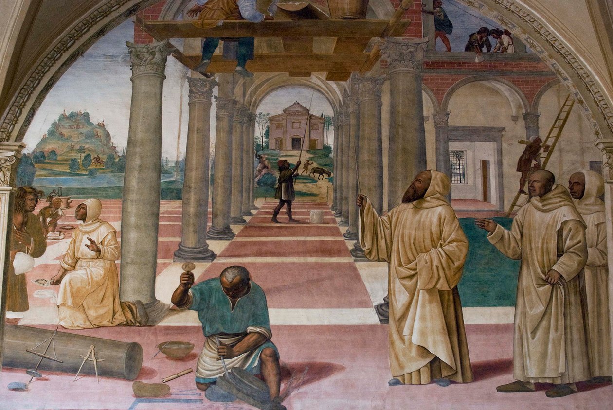 Life of St Benedict, Scene 11: Benedict Founds Twelve Monasteries by Il Sodoma