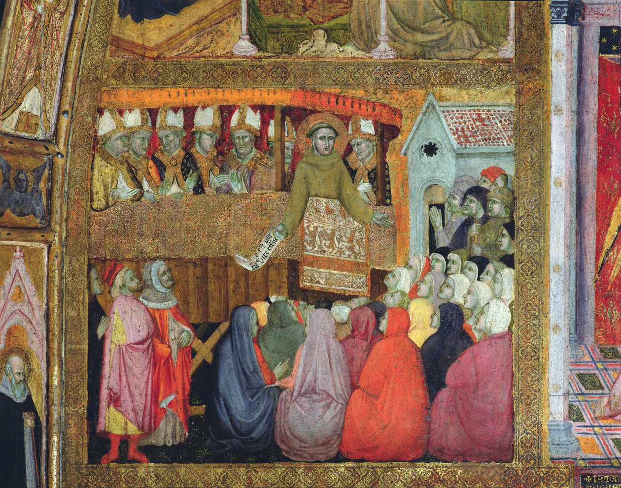 St. Francis Promulgates the Indulgence, Accompanied by the Bishops of Umbria, Fresco from the Porziuncola by Ilario da Viterbo