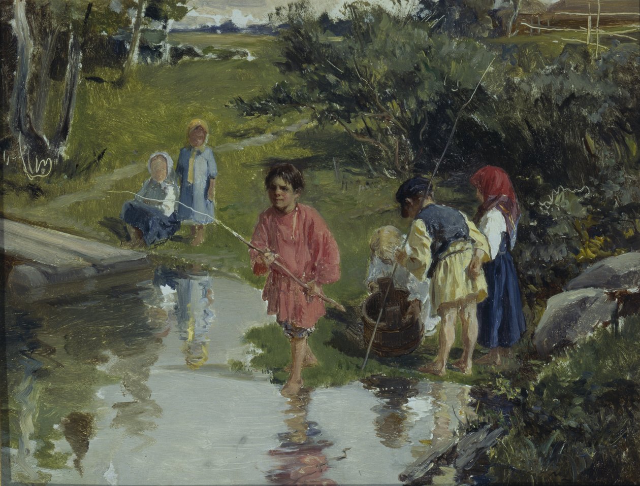 Children Fishing by Illarion Mikhailovich Pryanishnikov