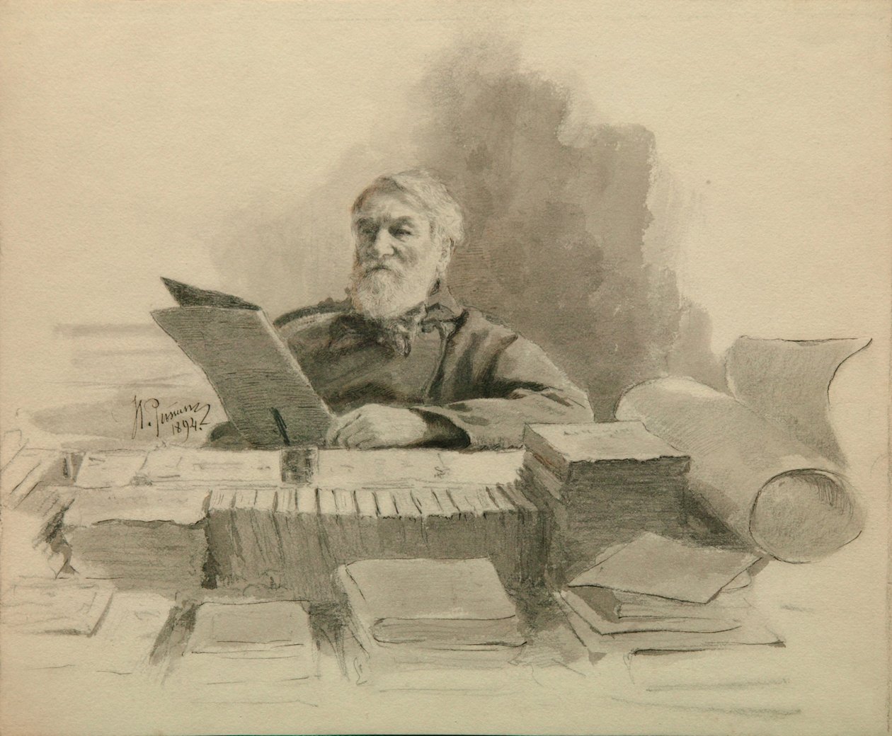 Portrait of the author Dmitry Grigorovich 1822-1899, 1894 by Ilya Efimovich Repin