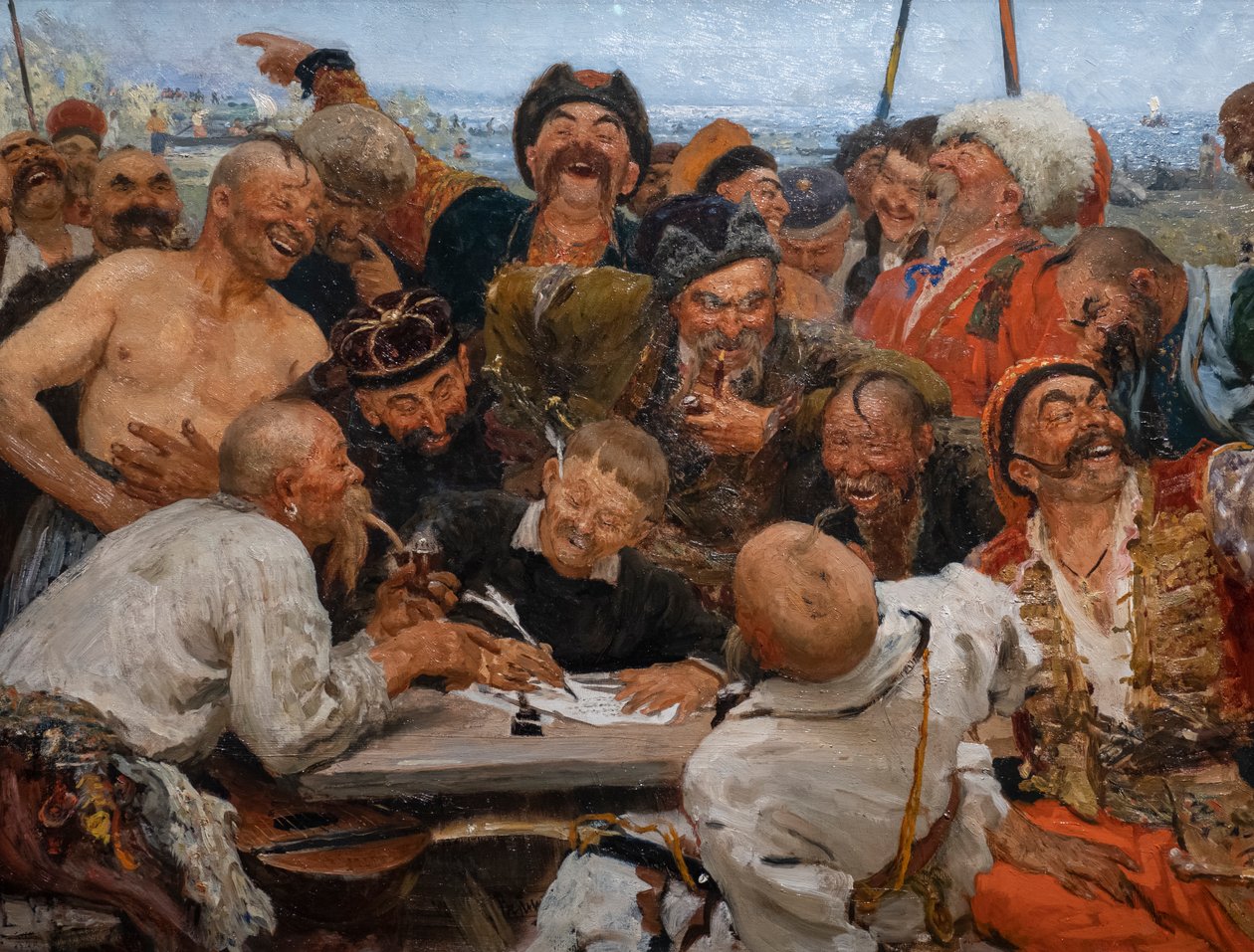 The Zaporogues Cossacks Writing a Letter to the Sultan of Turkey by Ilya Efimovich Repin